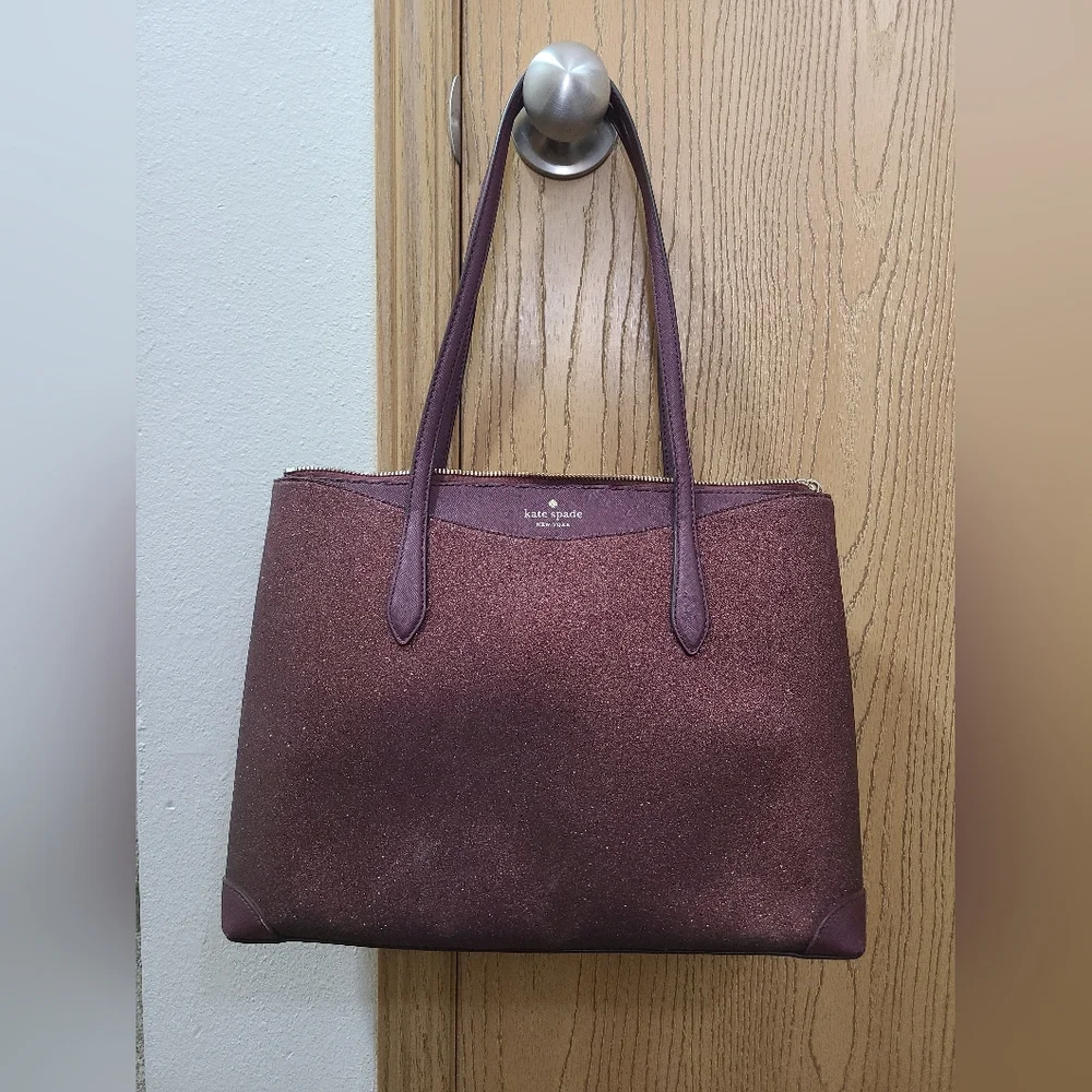Kate Spade New York Burgundy Glitter Sparkle Tote Bag Satchel Purse - Picture 2 of 8